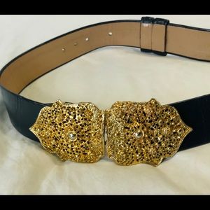 GOLD FILIGREE BLACK LEATHER VINTAGE BELT